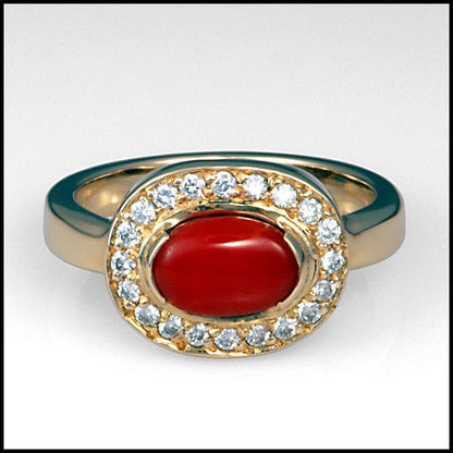 Red Coral Diamond 14kt Yellow Gold Ring - DeSantis