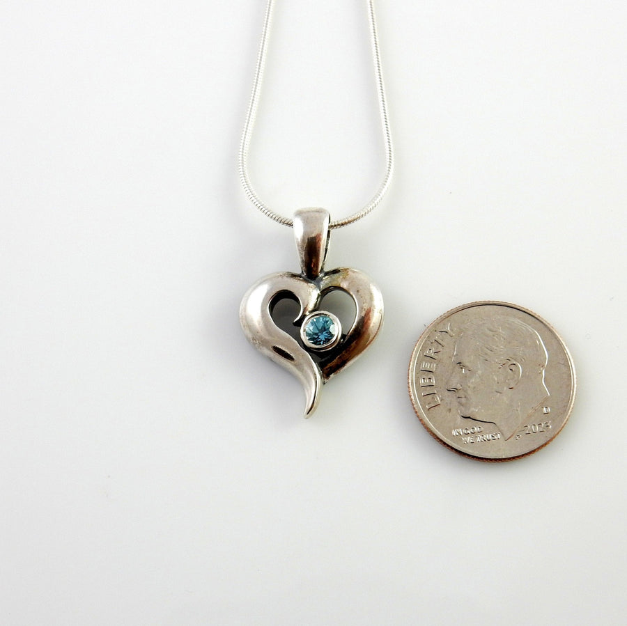 Silver Blue Topaz Heart Pendant, Beautiful silver topaz drop pendant, topaz designer silver .925 drop pendant with chain - DeSantis