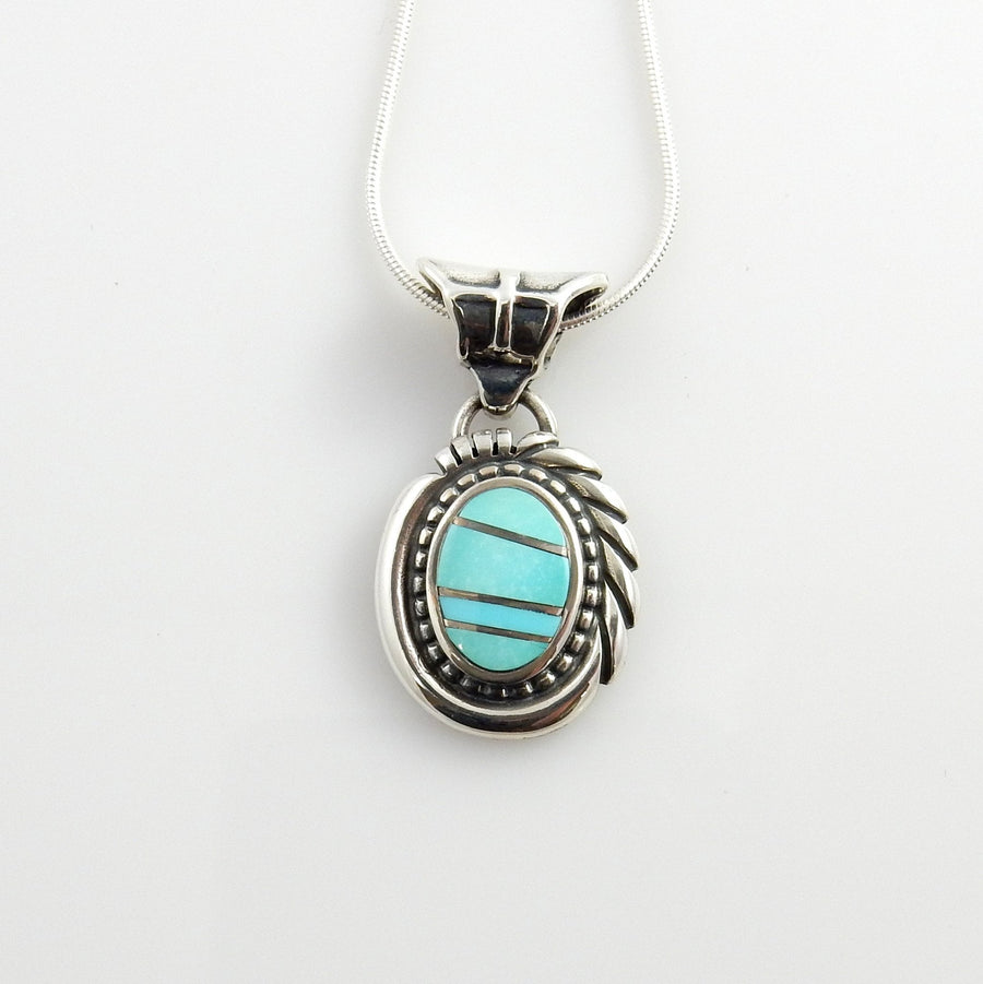 Silver blue turquoise inlay pendant, sterling silver turquoise pendant, handmade inlay jewelry pendant, blue turquoise unique inlay pendant - DeSantis