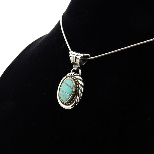 Silver blue turquoise inlay pendant, sterling silver turquoise pendant, handmade inlay jewelry pendant, blue turquoise unique inlay pendant - DeSantis
