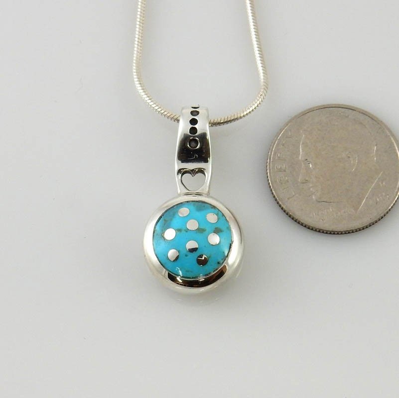 Silver blue turquoise inlay pendant, sterling silver turquoise pendant, handmade inlay jewelry, sleeping beauty turquoise unique pendant - DeSantis