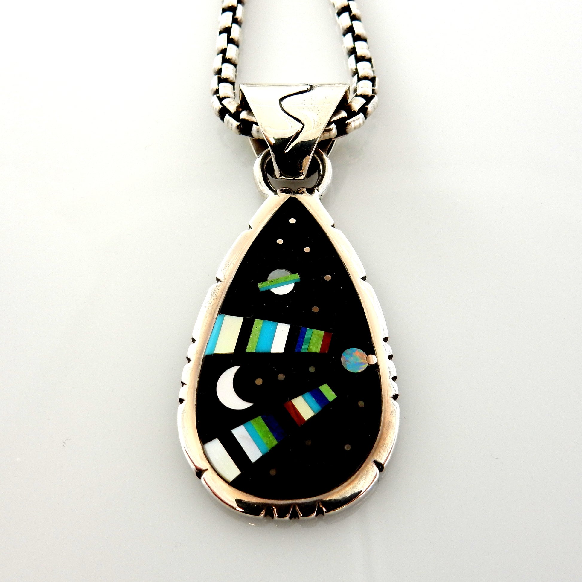 Silver Gemstone Black Onyx Inlay Cosmic Pendant - DeSantis