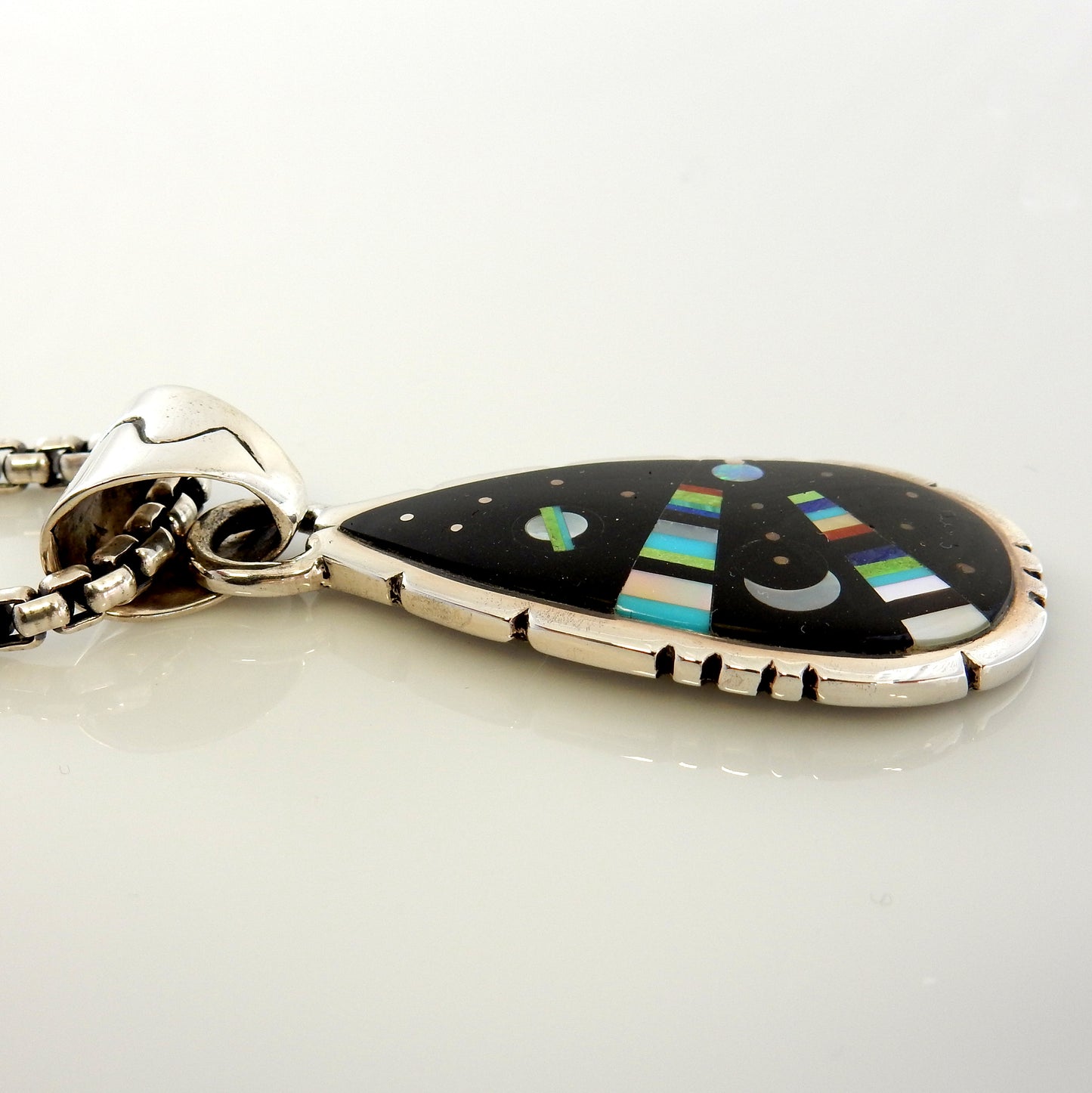 Silver Gemstone Black Onyx Inlay Cosmic Pendant - DeSantis
