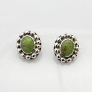 Silver Green Gaspeite Clip Earrings, Sterling Silver Handmade Gaspeite Clip Earrings, Unique Southwestern Silver Gaspeite Earrings - DeSantis