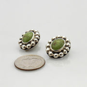 Silver Green Gaspeite Clip Earrings, Sterling Silver Handmade Gaspeite Clip Earrings, Unique Southwestern Silver Gaspeite Earrings - DeSantis