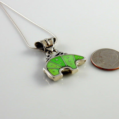Silver Green Turquoise Inlay Bear Pendant - DeSantis