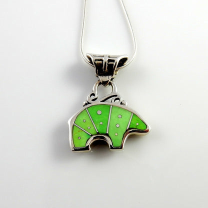 Silver Green Turquoise Inlay Bear Pendant - DeSantis