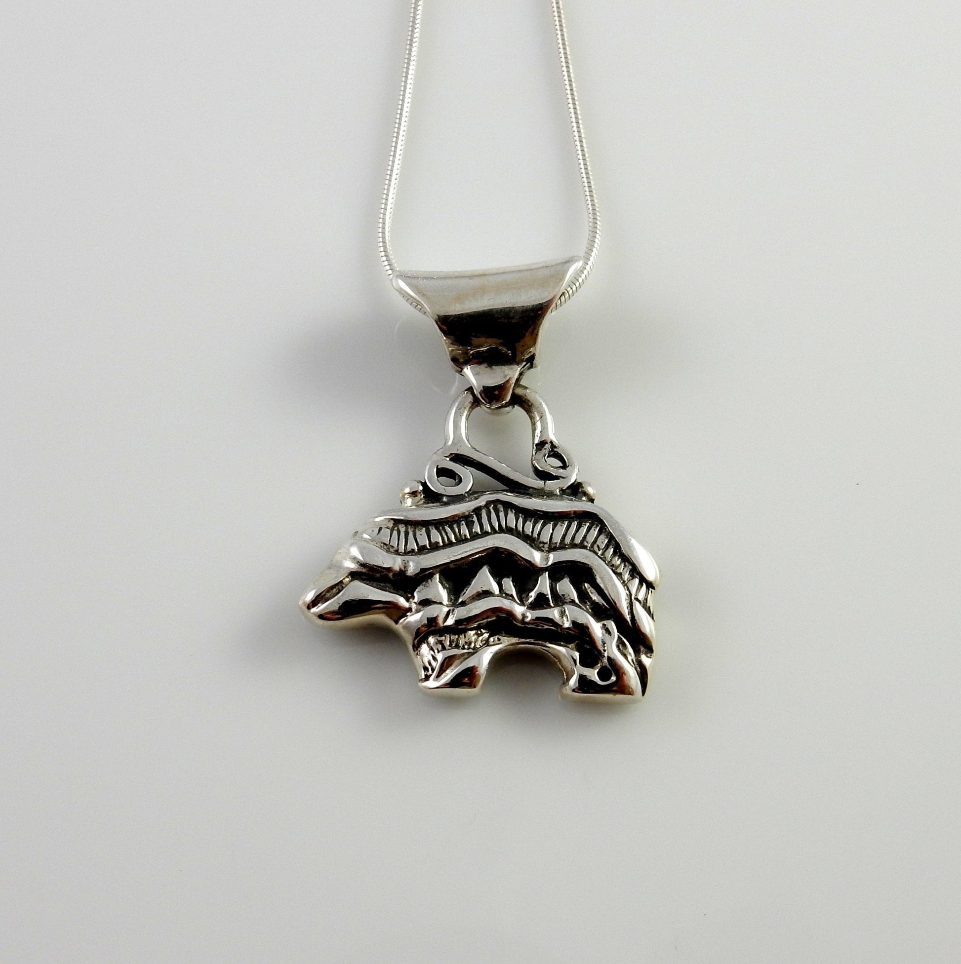Silver Green Turquoise Inlay Bear Pendant - DeSantis