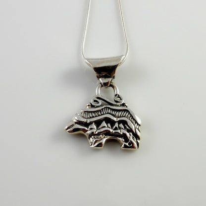 Silver Green Turquoise Inlay Bear Pendant - DeSantis