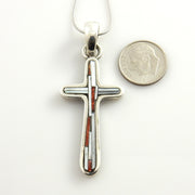 Silver Mosaic Spiny Oyster Mother of Pearl Inlay Cross Pendant - DeSantis