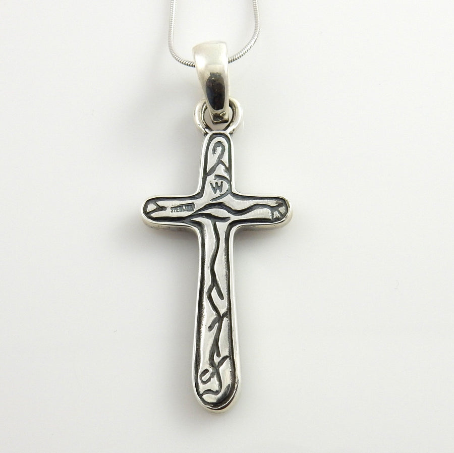 Silver Mosaic Spiny Oyster Mother of Pearl Inlay Cross Pendant - DeSantis