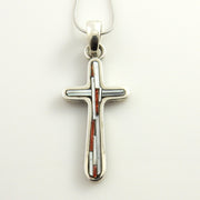 Silver Mosaic Spiny Oyster Mother of Pearl Inlay Cross Pendant - DeSantis