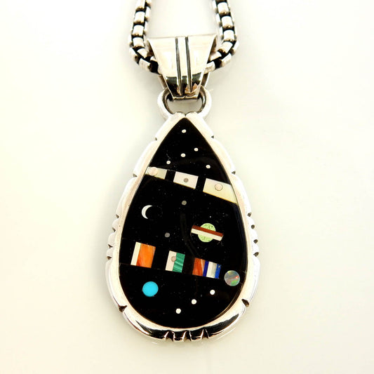 Silver Multi Gemstone Onyx Inlay Cosmic Pendant - DeSantis