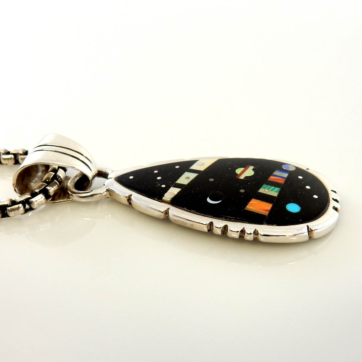 Silver Multi Gemstone Onyx Inlay Cosmic Pendant - DeSantis