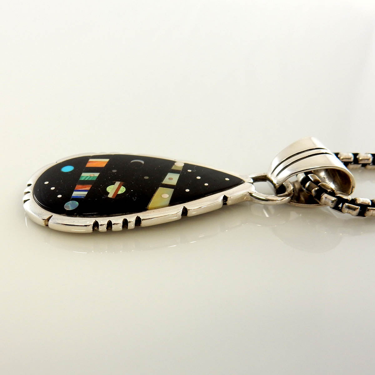 Silver Multi Gemstone Onyx Inlay Cosmic Pendant - DeSantis