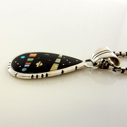 Silver Multi Gemstone Onyx Inlay Cosmic Pendant - DeSantis