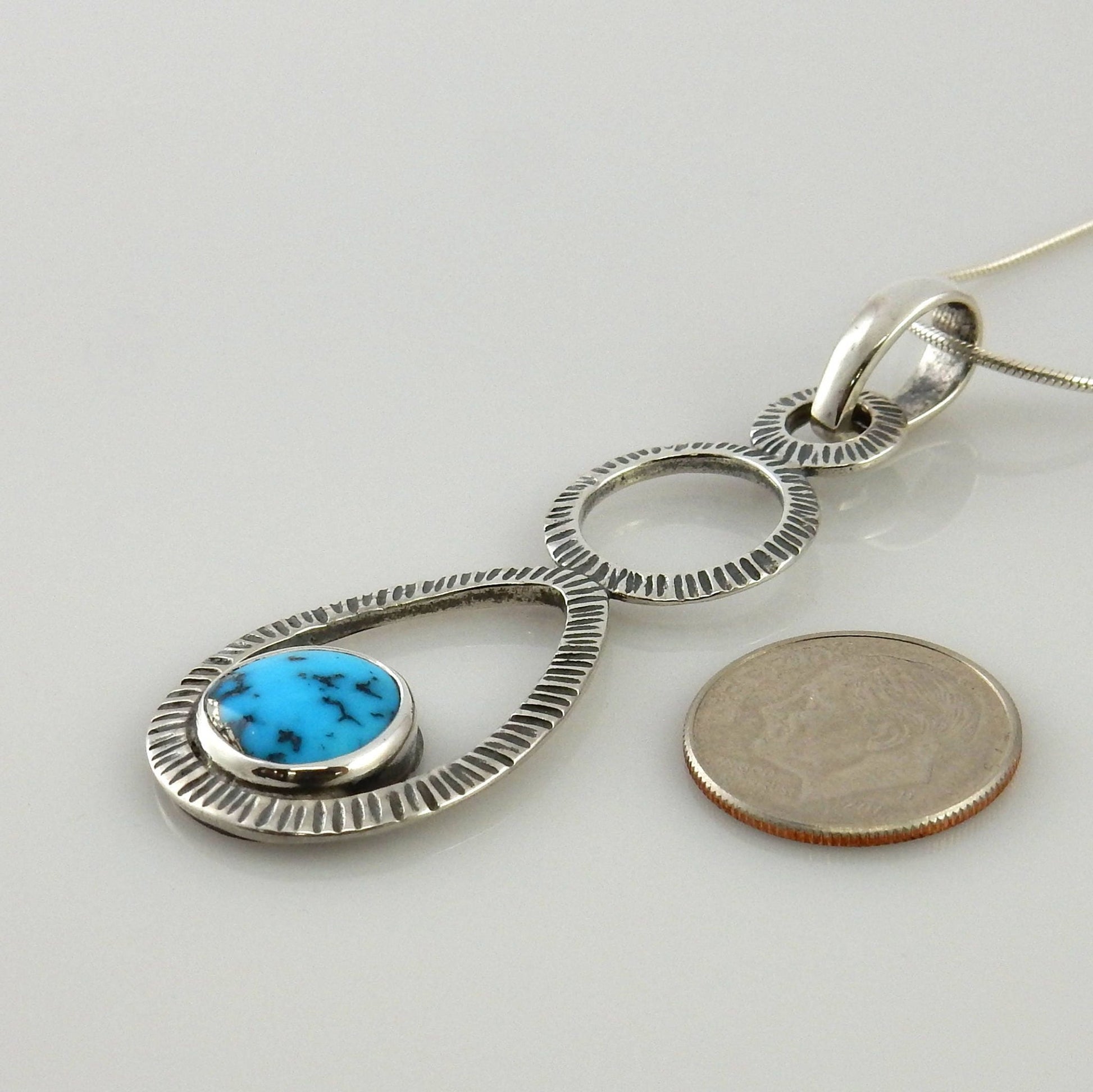 Silver natural turquoise pendant/turquoise silver pendant with chain/kingman blue turquoise pendant/kingman turquoise silver pendant - DeSantis