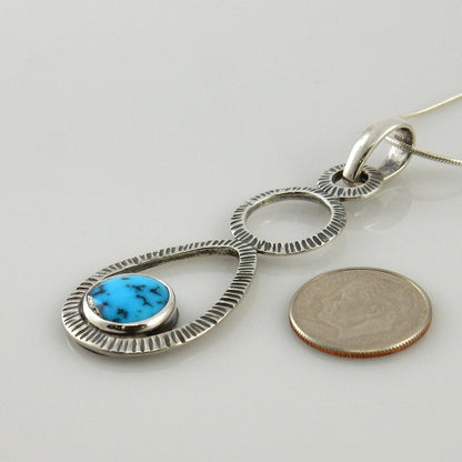 Silver natural turquoise pendant/turquoise silver pendant with chain/kingman blue turquoise pendant/kingman turquoise silver pendant - DeSantis