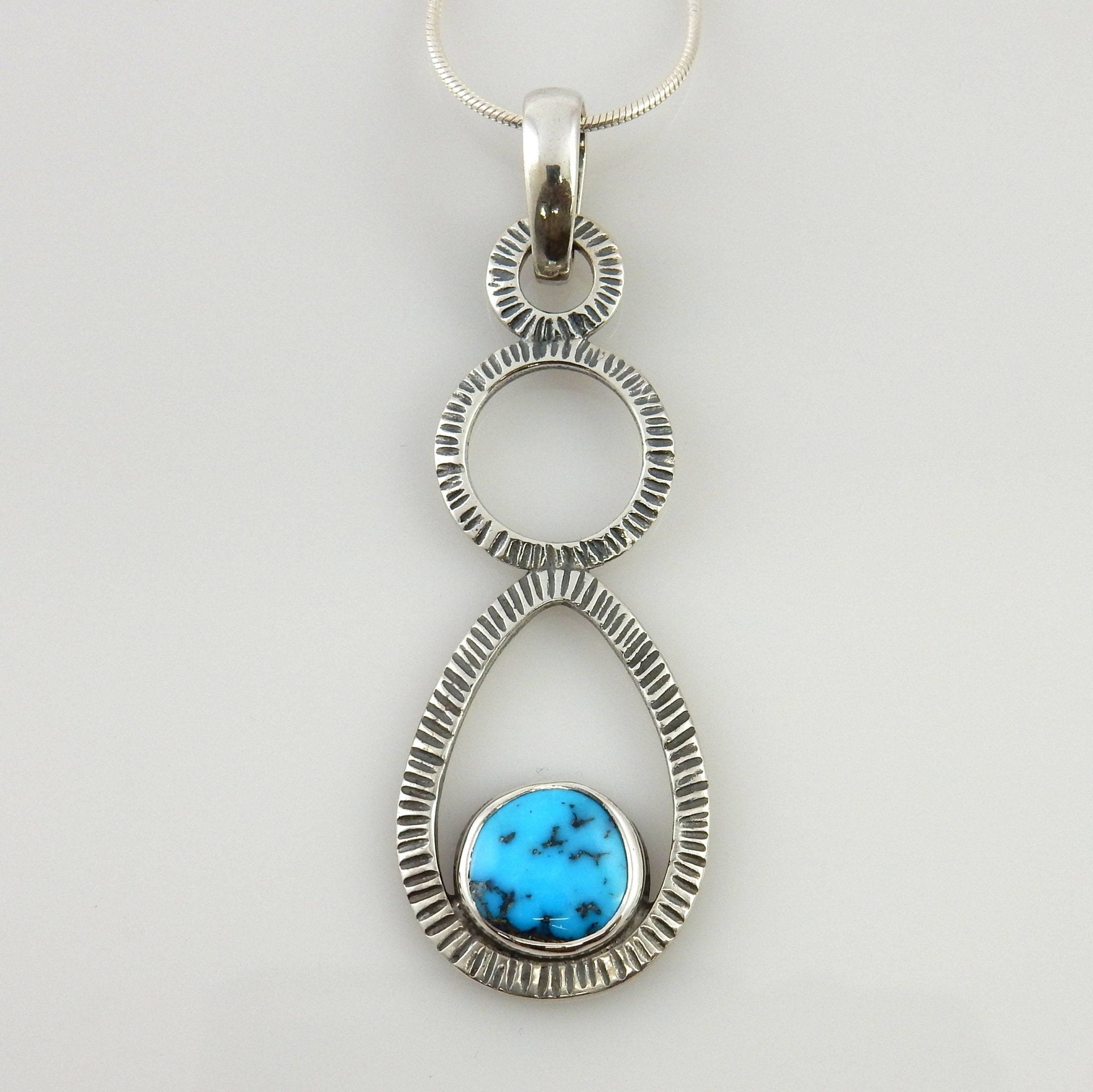 Silver natural turquoise pendant/turquoise silver pendant with chain/kingman blue turquoise pendant/kingman turquoise silver pendant - DeSantis