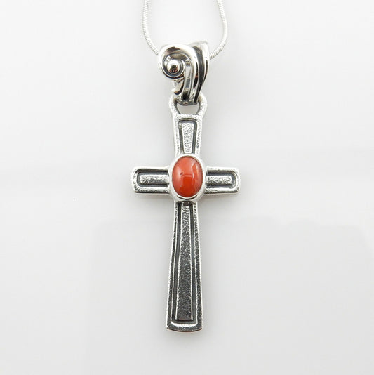 Silver red coral cross pendant/red coral silver cross pendant/silver cross pendant/unique silver red coral cross pendant/red coral pendant - DeSantis