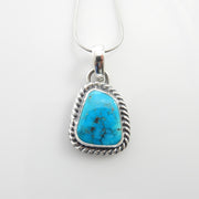 Silver turquoise handmade pendant, morenci turquoise pendant, morenci turquoise custom drop pendant with chain - DeSantis