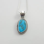 Silver turquoise handmade pendant, sterling morenci turquoise pendant, morenci turquoise custom drop pendant with chain - DeSantis