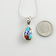 Silver turquoise lapis turquoise coral floating pendant, sterling turquoise lapis pendant, inlay pendant, turquoise unique inlay pendant - DeSantis