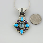 Silver turquoise pendant, turquoise silver pendant, topaz turquoise pendant, silver amethyst turquoise pendant, unique multistone pendant - DeSantis