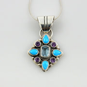 Silver turquoise pendant, turquoise silver pendant, topaz turquoise pendant, silver amethyst turquoise pendant, unique multistone pendant - DeSantis