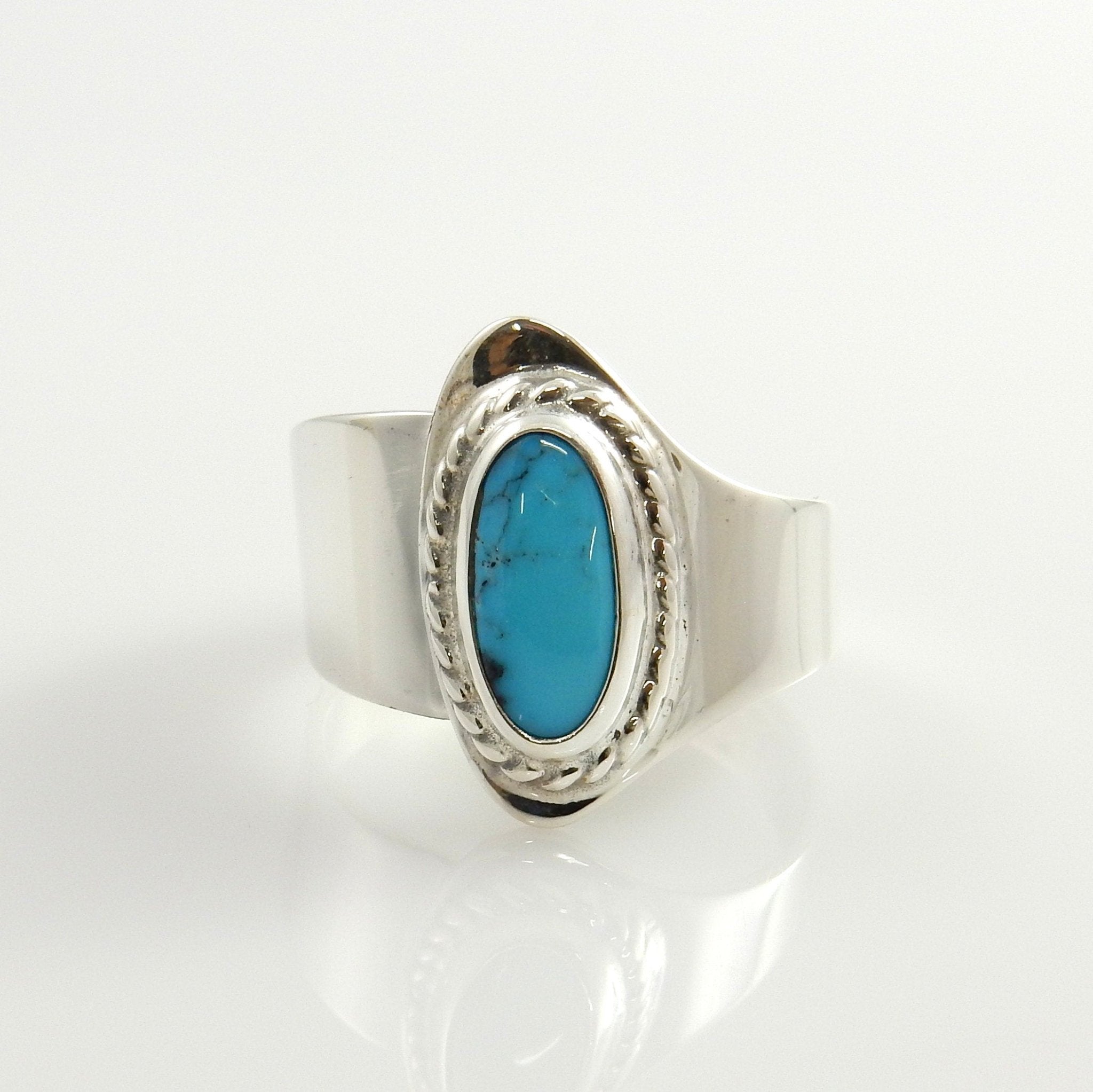 Simple genuine natural turquoise silver ring, .925 sterling silver blue ring, Handmade Sterling Silver Blue Turquoise Adjustable Ring Size 7 - DeSantis