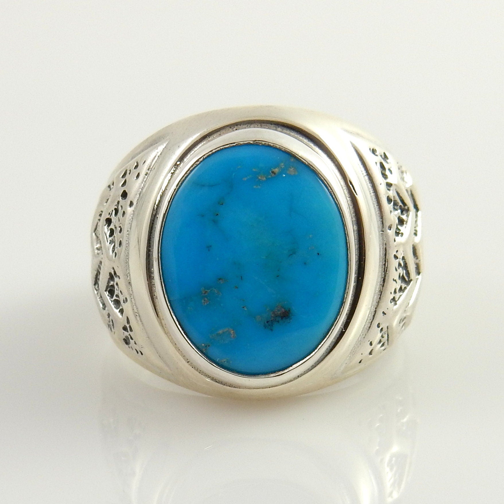 Southwestern Handcrafted Sterling Blue Sleeping Beauty Turquoise Ring, Blue Turquoise Handcrafted Ring, Sterling Turquoise Ring Size 9 - DeSantis