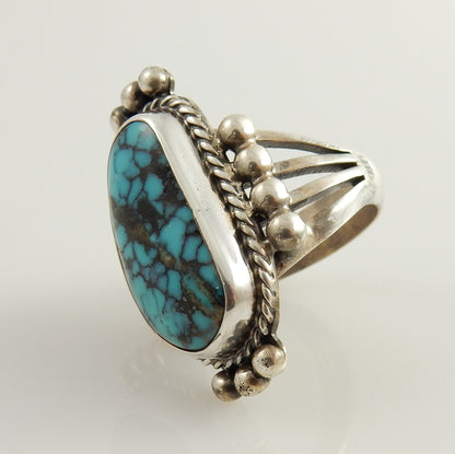 Southwestern Handmade Blue Spiderweb Turquoise Sterling Silver Ring, Unique Handmade Blue Turquoise Ring, Turquoise Unique Ring Size 8.5 - DeSantis