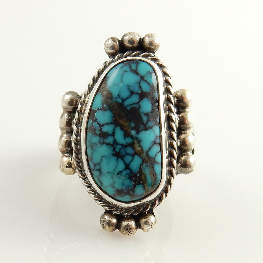 Southwestern Handmade Blue Spiderweb Turquoise Sterling Silver Ring, Unique Handmade Blue Turquoise Ring, Turquoise Unique Ring Size 8.5 - DeSantis