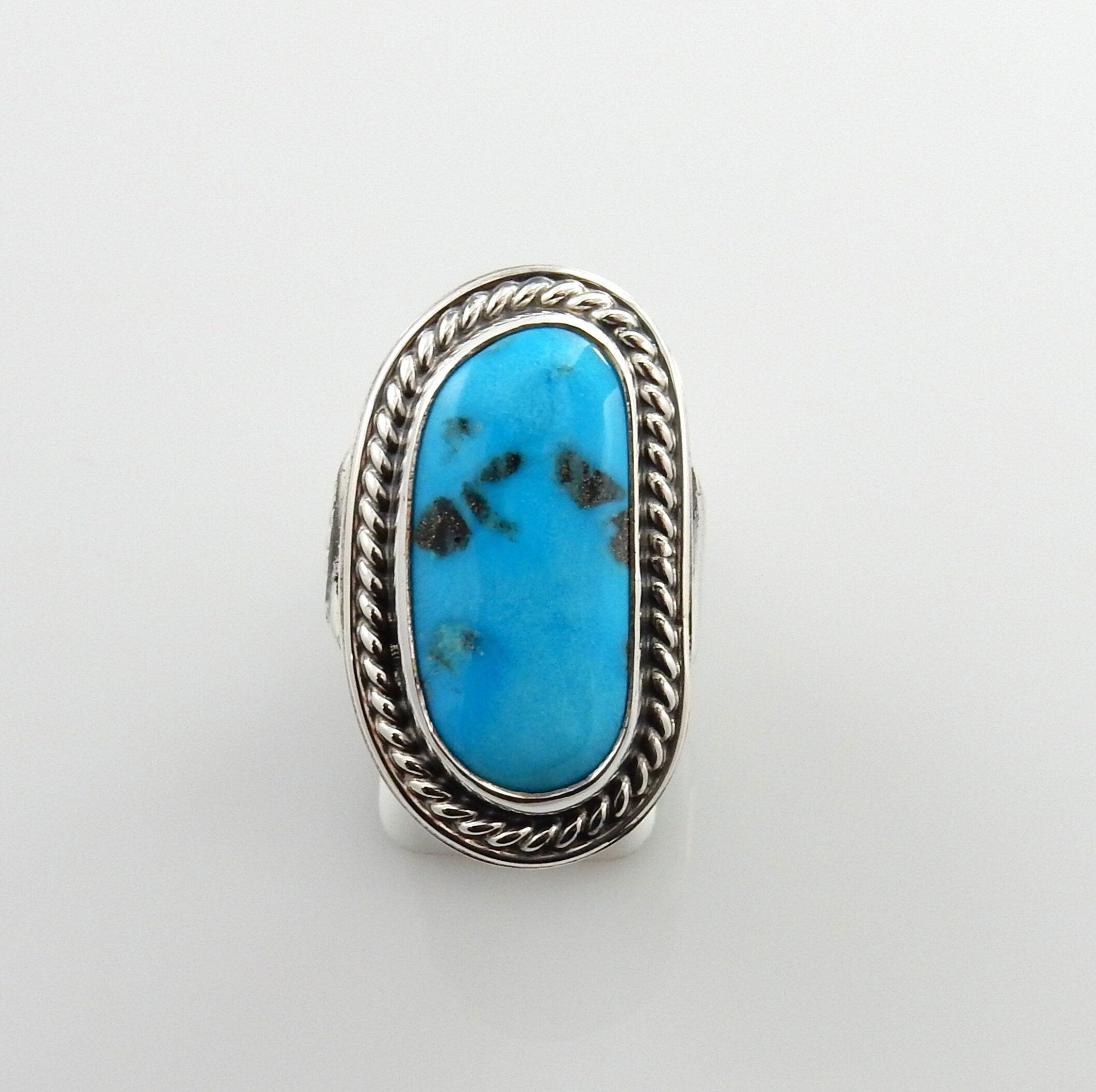 Southwestern Handmade Blue Turquoise Sterling Silver Ring, Silver Unique Handmade Blue Turquoise Ring, Silver Turquoise Unique Ring Size 8 - DeSantis