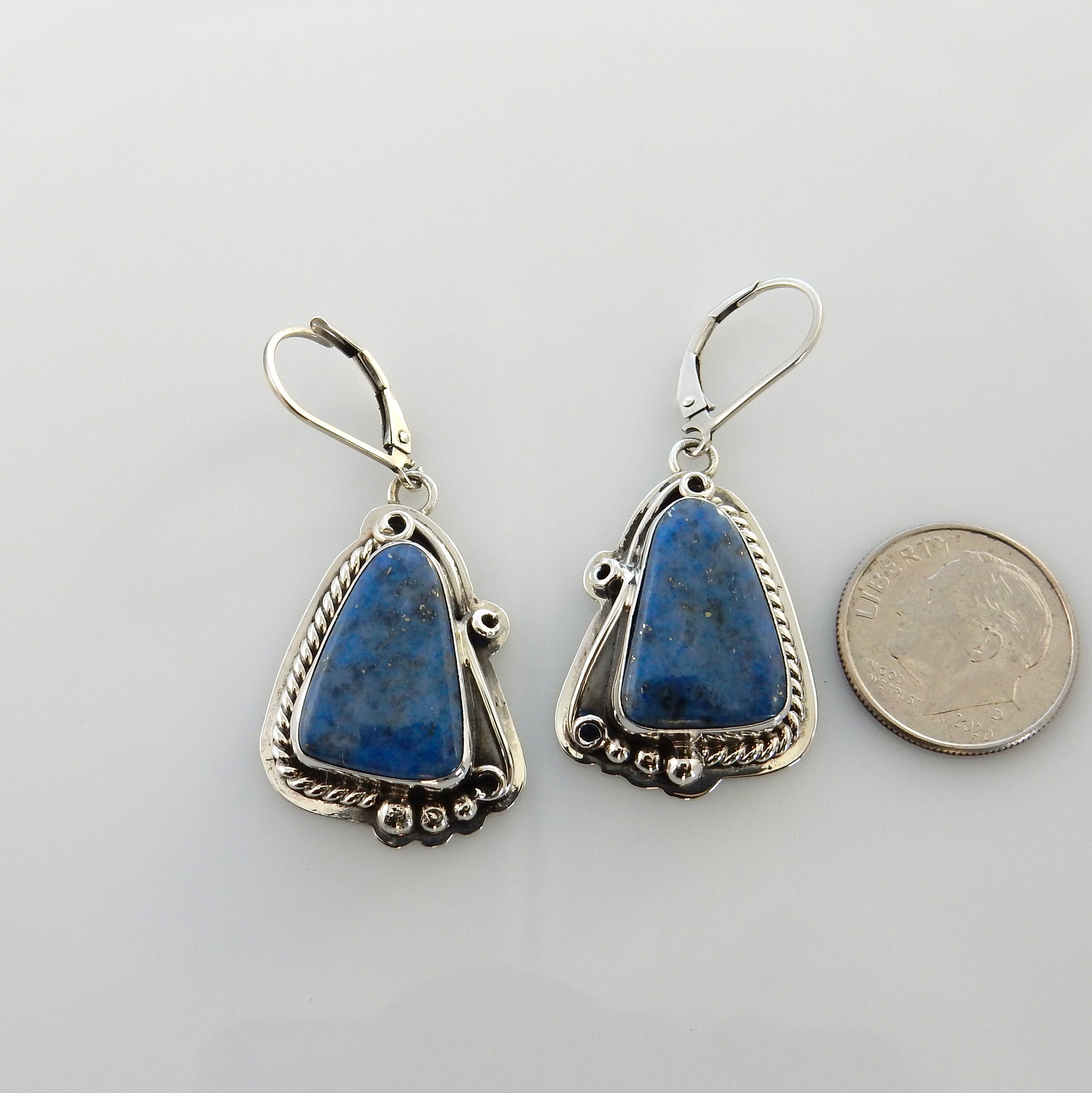 Southwestern Sterling Silver Denim Lapis Dangle Earrings - DeSantis