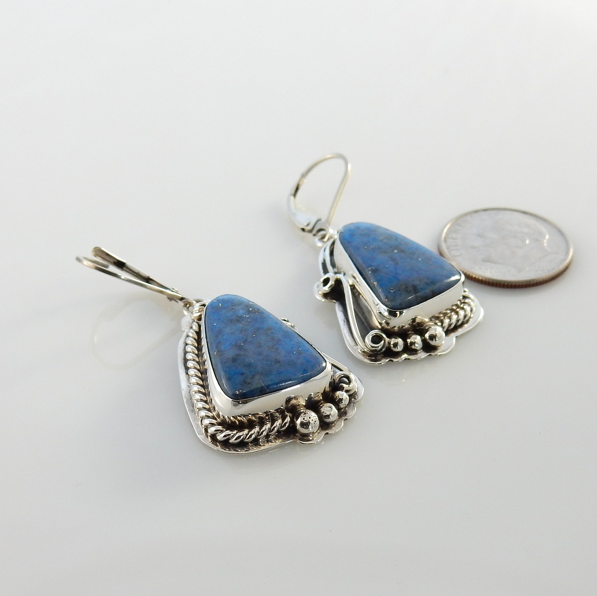 Southwestern Sterling Silver Denim Lapis Dangle Earrings - DeSantis