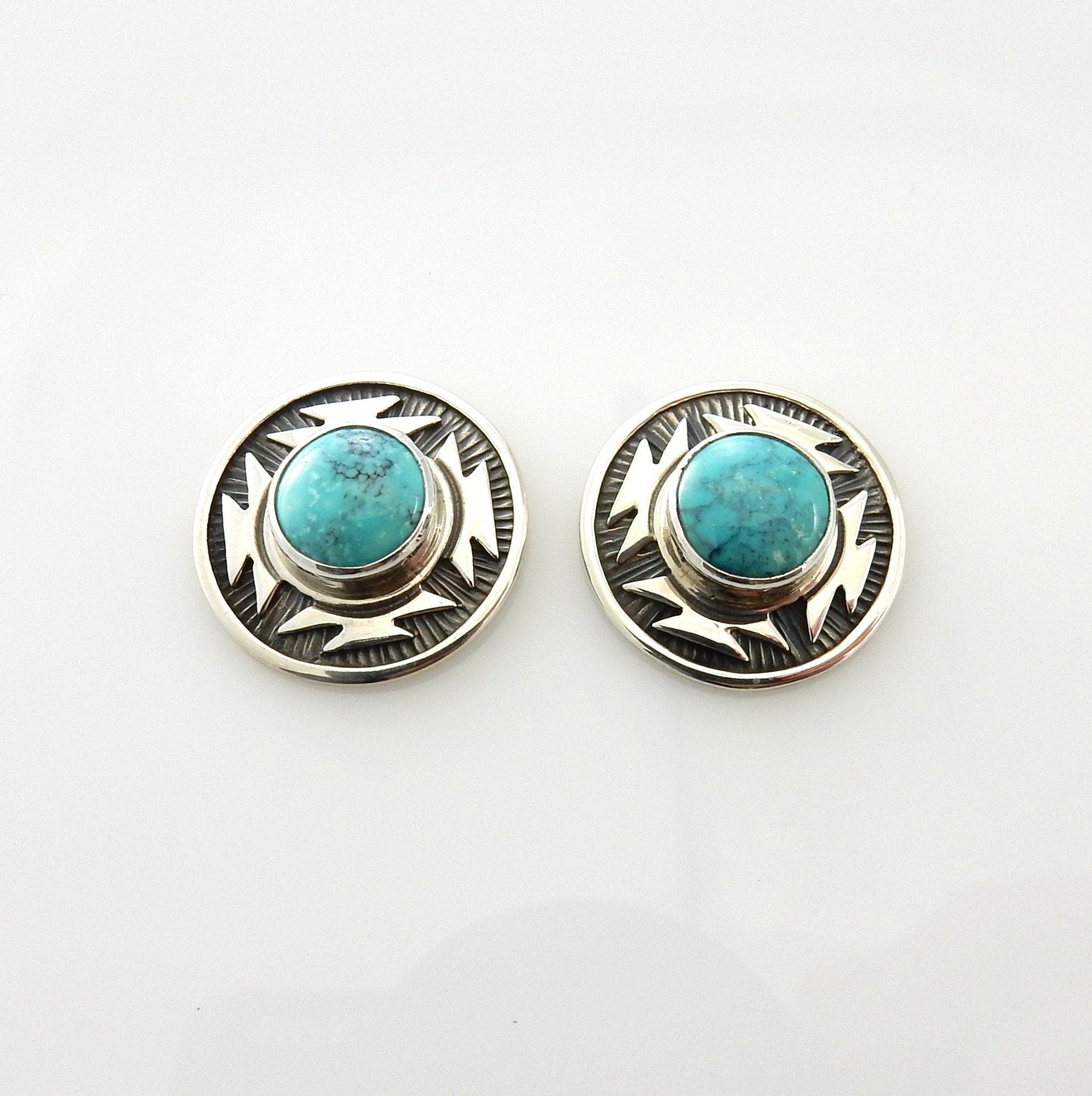 Southwestern Sterling Silver Round Turquoise Post Earrings - DeSantis