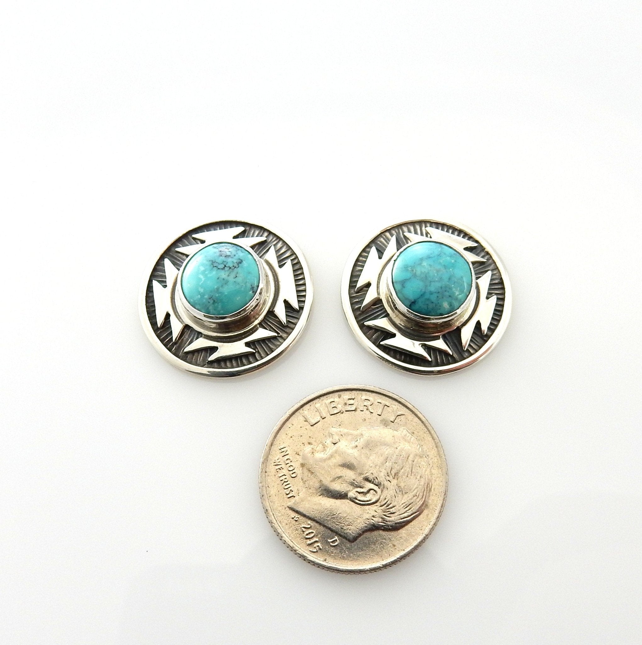 Southwestern Sterling Silver Round Turquoise Post Earrings - DeSantis