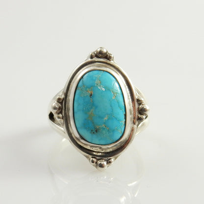 Southwestern Style blue turquoise ring, boho .925 sterling ring, turquoise ring, Handmade Unique Sterling Silver #8 Turquoise Ring Size 7.75 - DeSantis