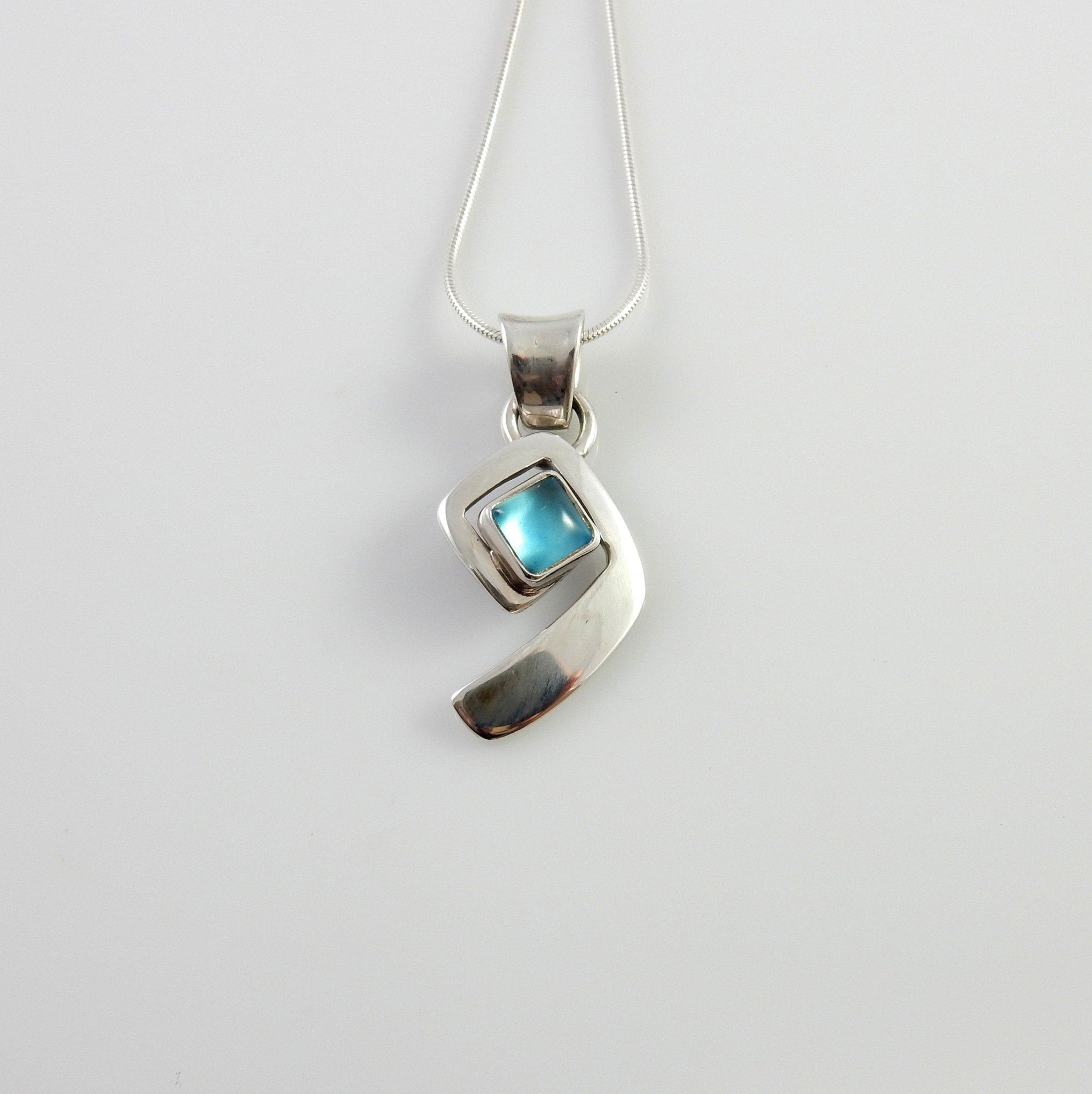 Sterling Blue Topaz Handmade Pendant, Beautiful silver topaz pendant, topaz designer .925 drop pendant with chain - DeSantis