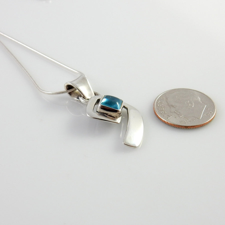 Sterling Blue Topaz Handmade Pendant, Beautiful silver topaz pendant, topaz designer .925 drop pendant with chain - DeSantis