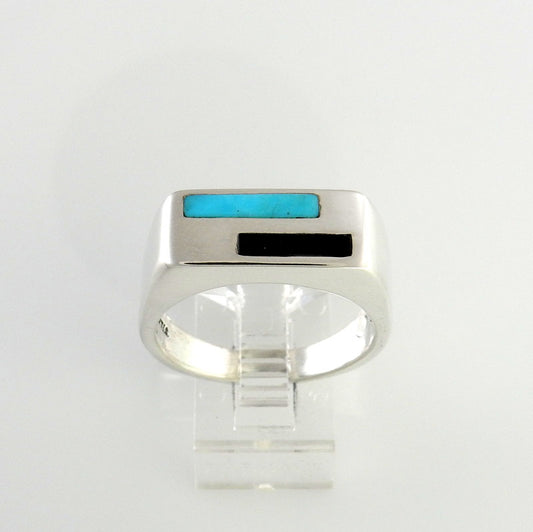 Sterling Silver Black Onyx Turquoise Inlay Men's Ring Size 10.25 - DeSantis
