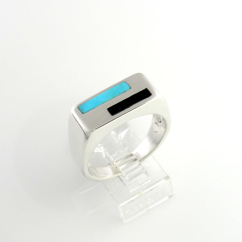 Sterling Silver Black Onyx Turquoise Inlay Men's Ring Size 10.25 - DeSantis