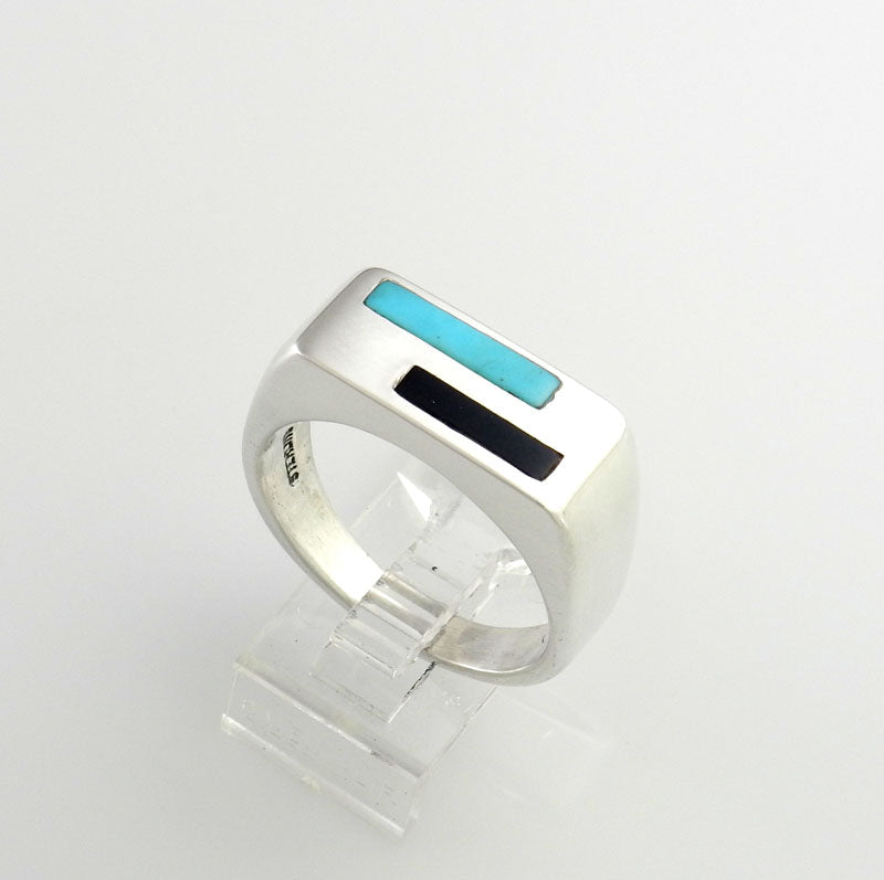 Sterling Silver Black Onyx Turquoise Inlay Men's Ring Size 10.25 - DeSantis