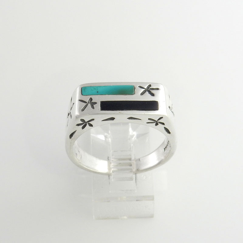 Sterling Silver Black Onyx Turquoise Inlay Men's Ring Size 10.75 - DeSantis