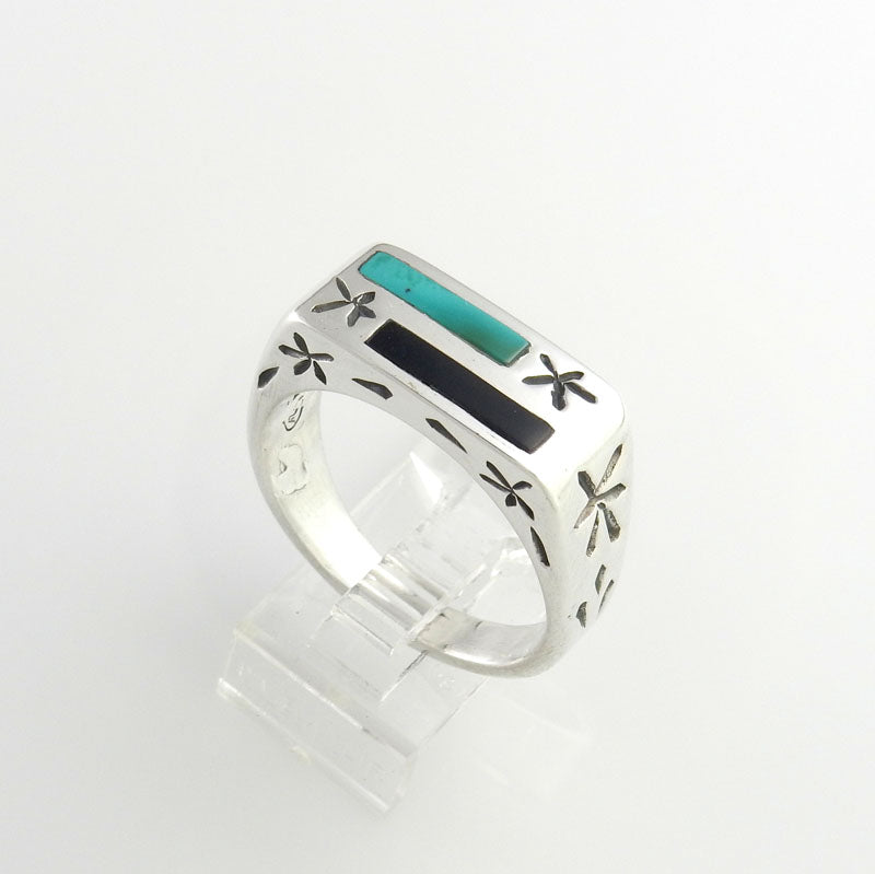 Sterling Silver Black Onyx Turquoise Inlay Men's Ring Size 10.75 - DeSantis