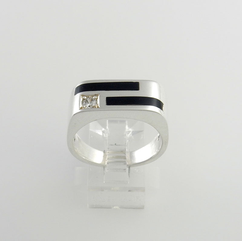 Sterling Silver Black Onyx Zirconium Men's Ring Size 10 - DeSantis