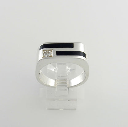 Sterling Silver Black Onyx Zirconium Men's Ring Size 10 - DeSantis