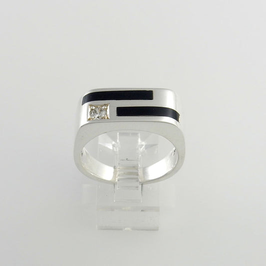 Sterling Silver Black Onyx Zirconium Men's Ring Size 10 - DeSantis