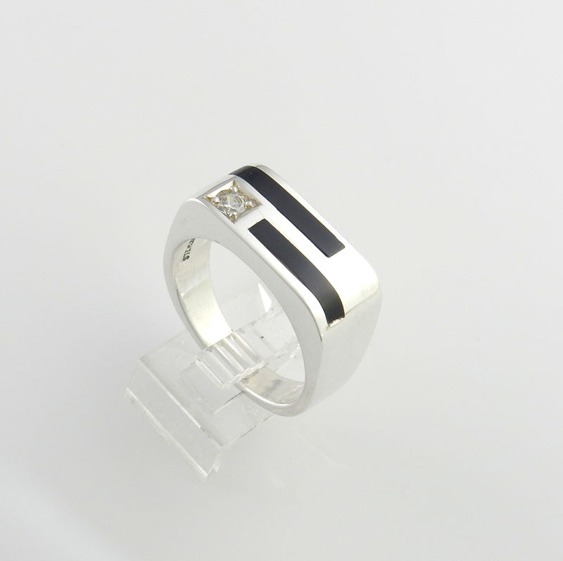 Sterling Silver Black Onyx Zirconium Men's Ring Size 10 - DeSantis